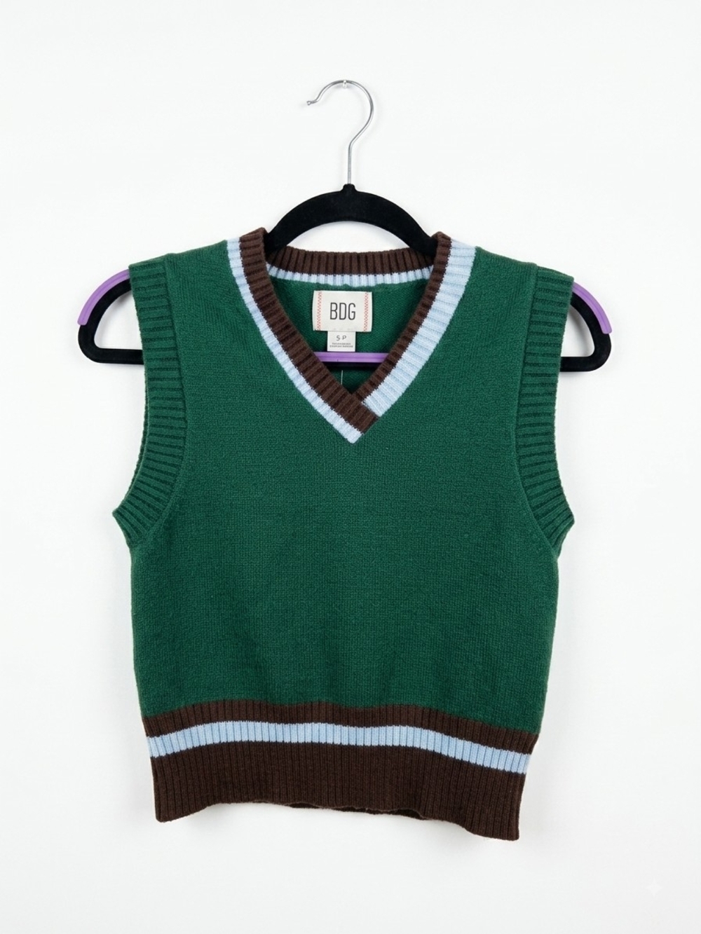 BDG Urban Outfitters Green Striped V-Neck Crop Sweater Vest NWT